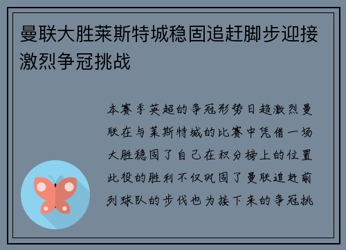 曼联大胜莱斯特城稳固追赶脚步迎接激烈争冠挑战